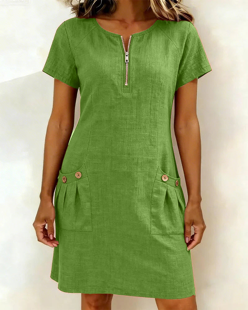 Short-Sleeved Textured Summer Dress - Avenia