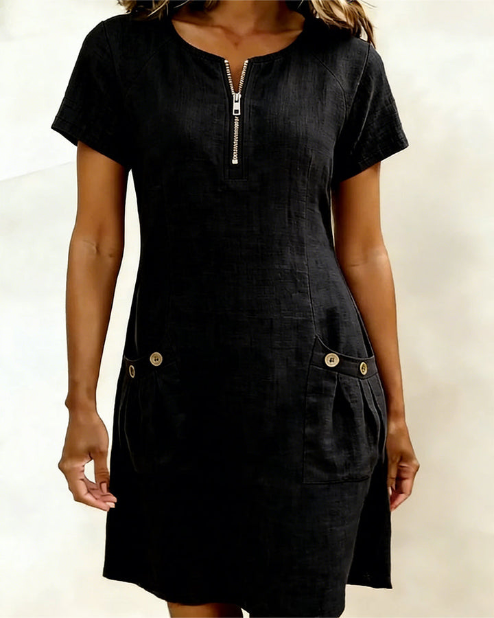 Short-Sleeved Textured Summer Dress - Avenia