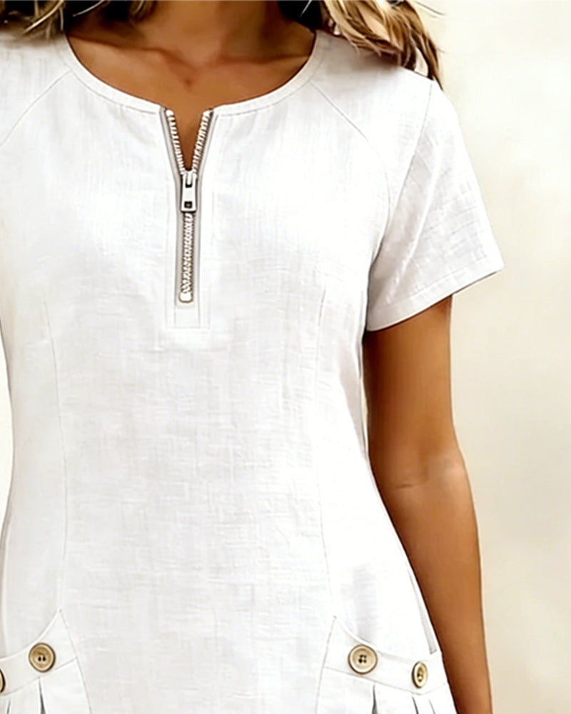 Short-Sleeved Textured Summer Dress - Avenia