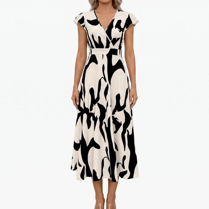 Short Sleeve V-Neck Midi Dress - Janet