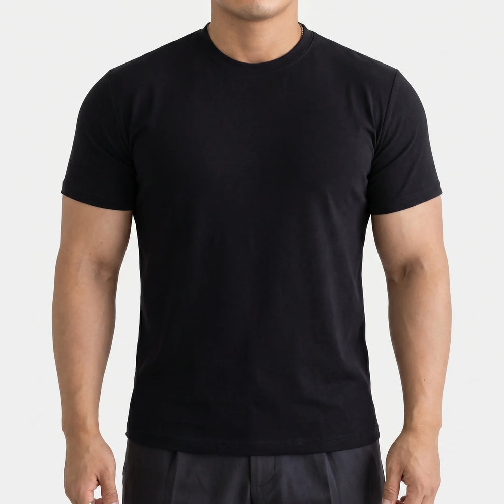 Solid Color Fitted Crew Neck Tee - Jeff