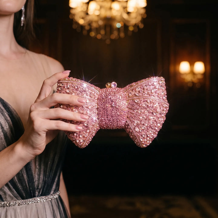 Sparkling Bow-Shaped Evening Clutch - Bovena