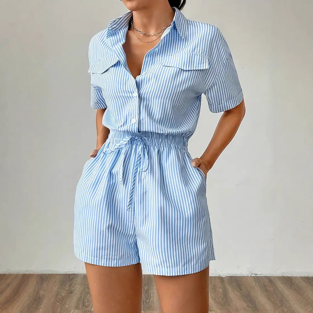 Striped Button-Front Women's Romper - Becky