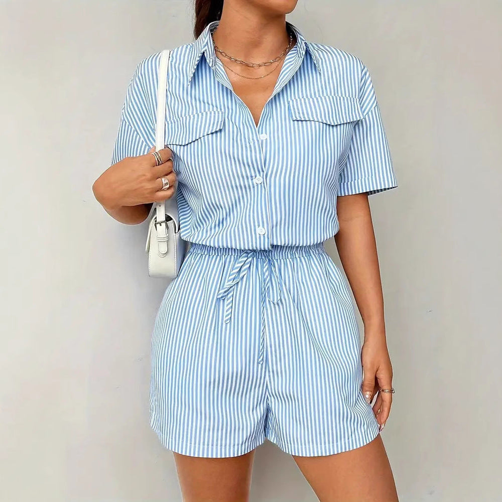 Striped Button-Front Women's Romper - Becky