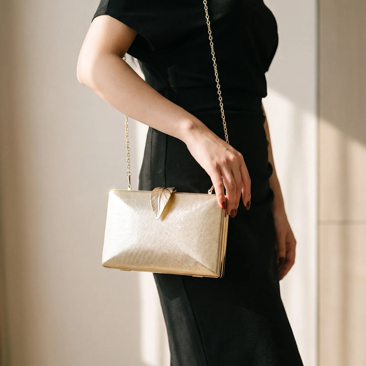 Structured Gold Evening Clutch - Nyktis