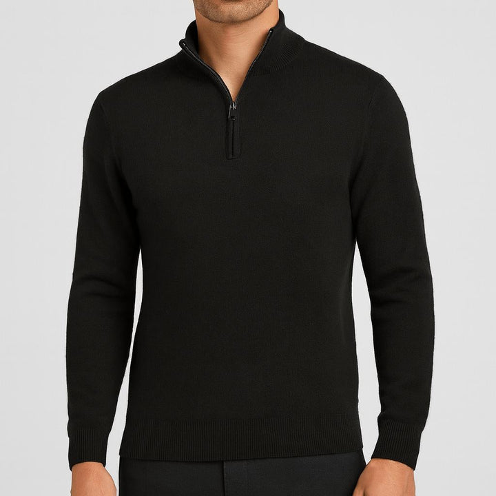 Men's beige Merino Wool V-Neck Sweater, detail.