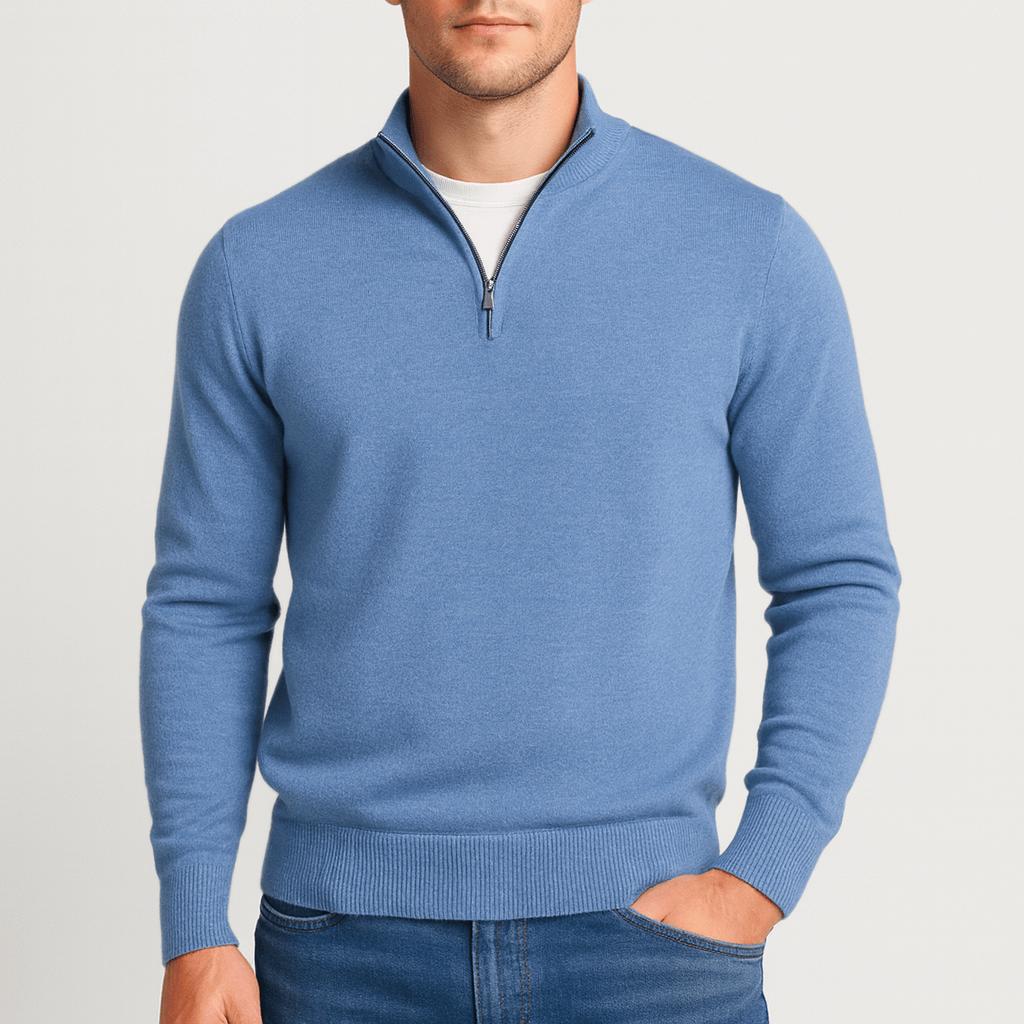 Men's beige Merino Wool V-Neck Sweater, another view.