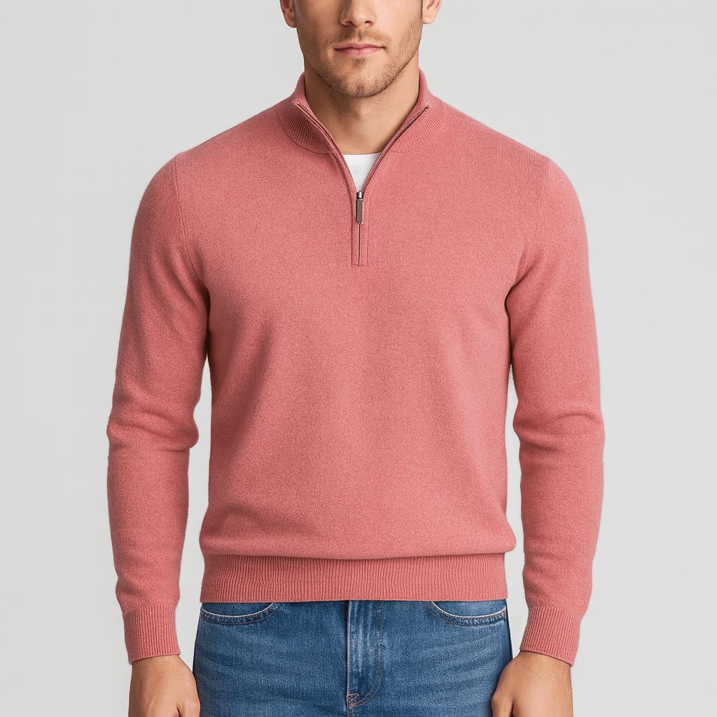 Men's beige Merino Wool V-Neck Sweater, another view.