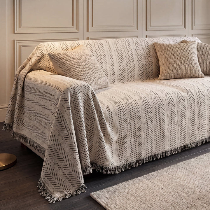 Textured Chevron Pattern Sofa Throw Cover - DrapeVibe