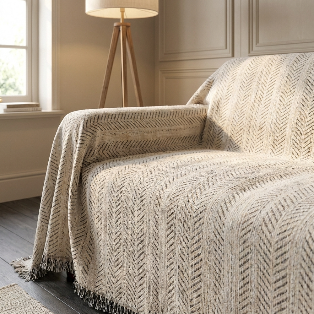 Textured Chevron Pattern Sofa Throw Cover - DrapeVibe