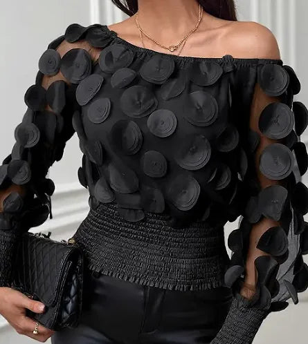 Textured Sheer Evening Blouse - Lillian
