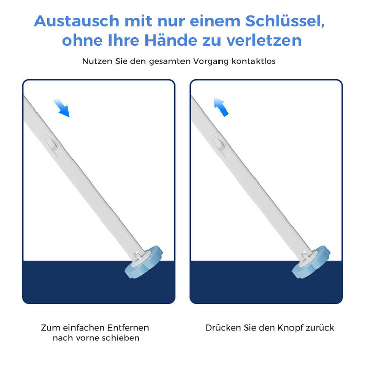 Disposable Toilet Brush detail showing the slide button release mechanism.
