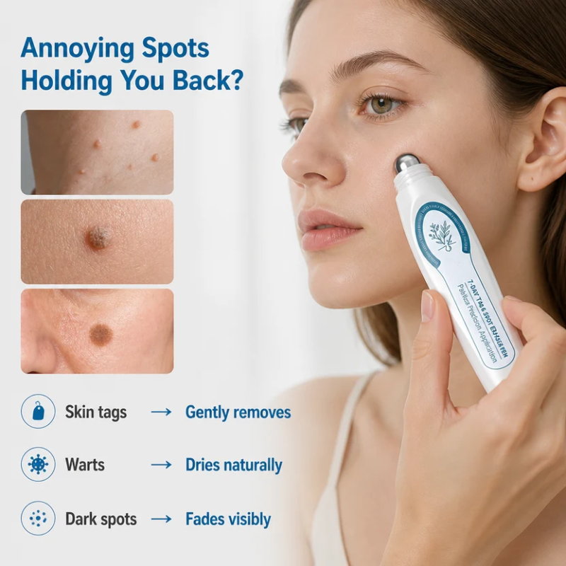 White precision roll-on pen applied to a cheek