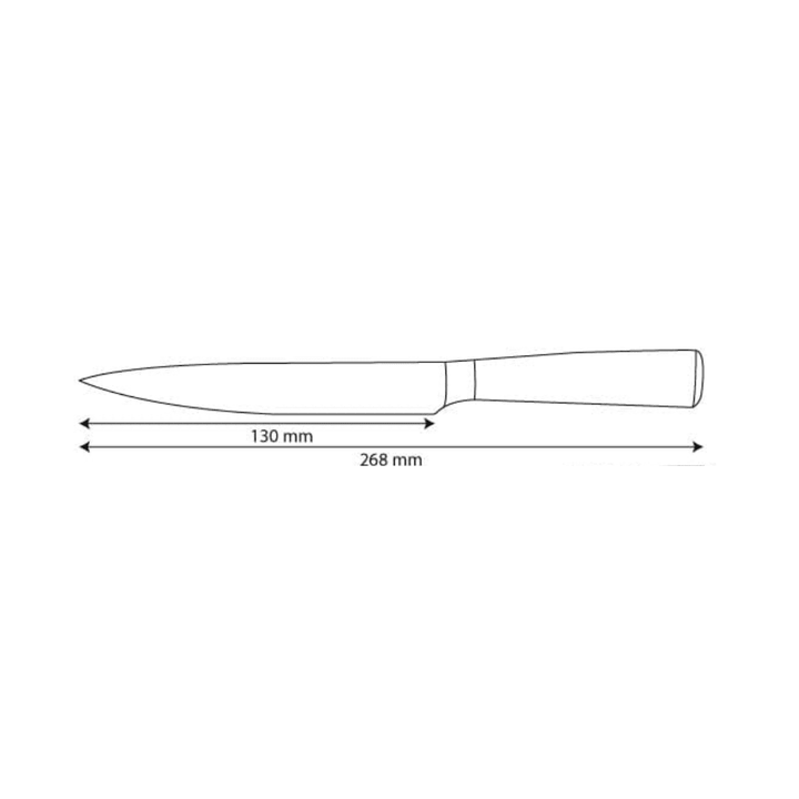 Line drawing of the knife in profile with dimension arrows marking the blade length and the overall length. 5