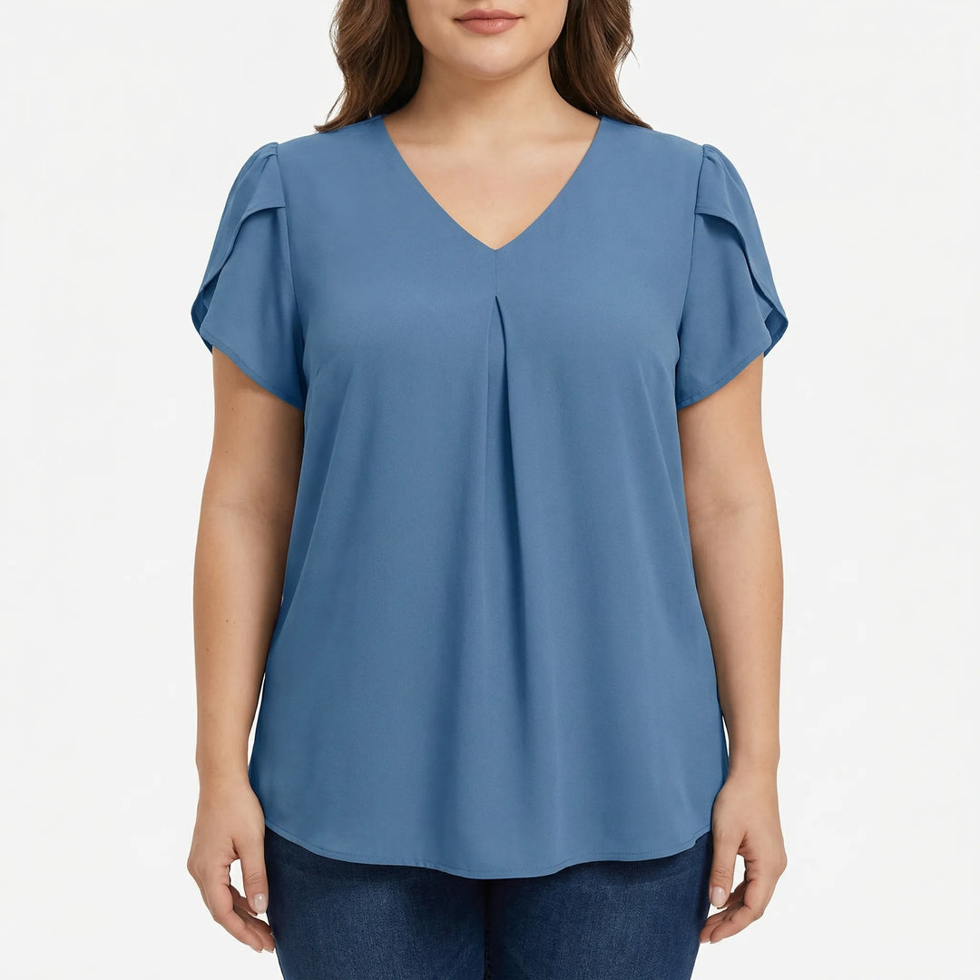 V-Neck Flutter Sleeve Plus Size Blouse - Rosalie
