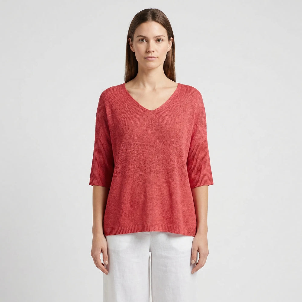 V-Neck Knit Top With Half Sleeves - Kristine
