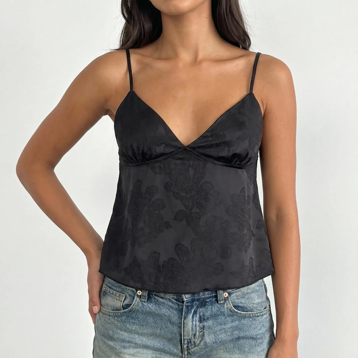 V-Neck Satin Cami Top -  Leona