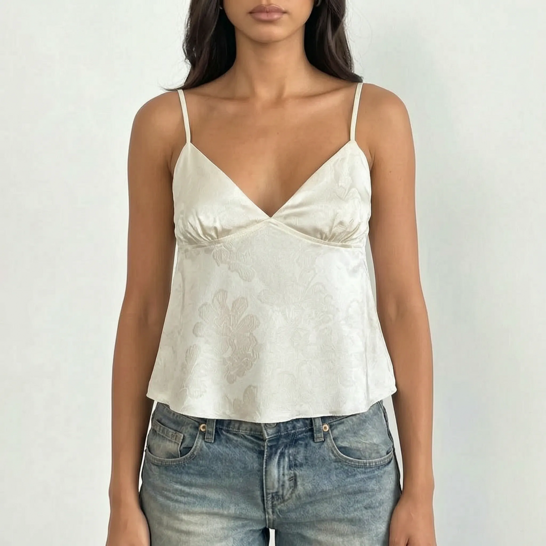 V-Neck Satin Cami Top -  Leona