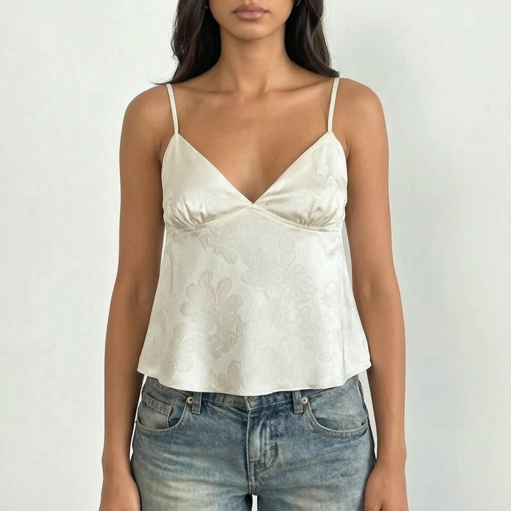 V-Neck Satin Cami Top -  Leona