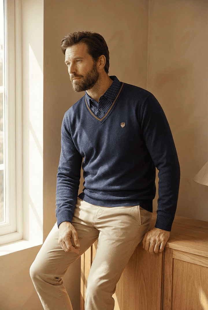 V Ausschnitt Pullover Mit Kragen - Ian