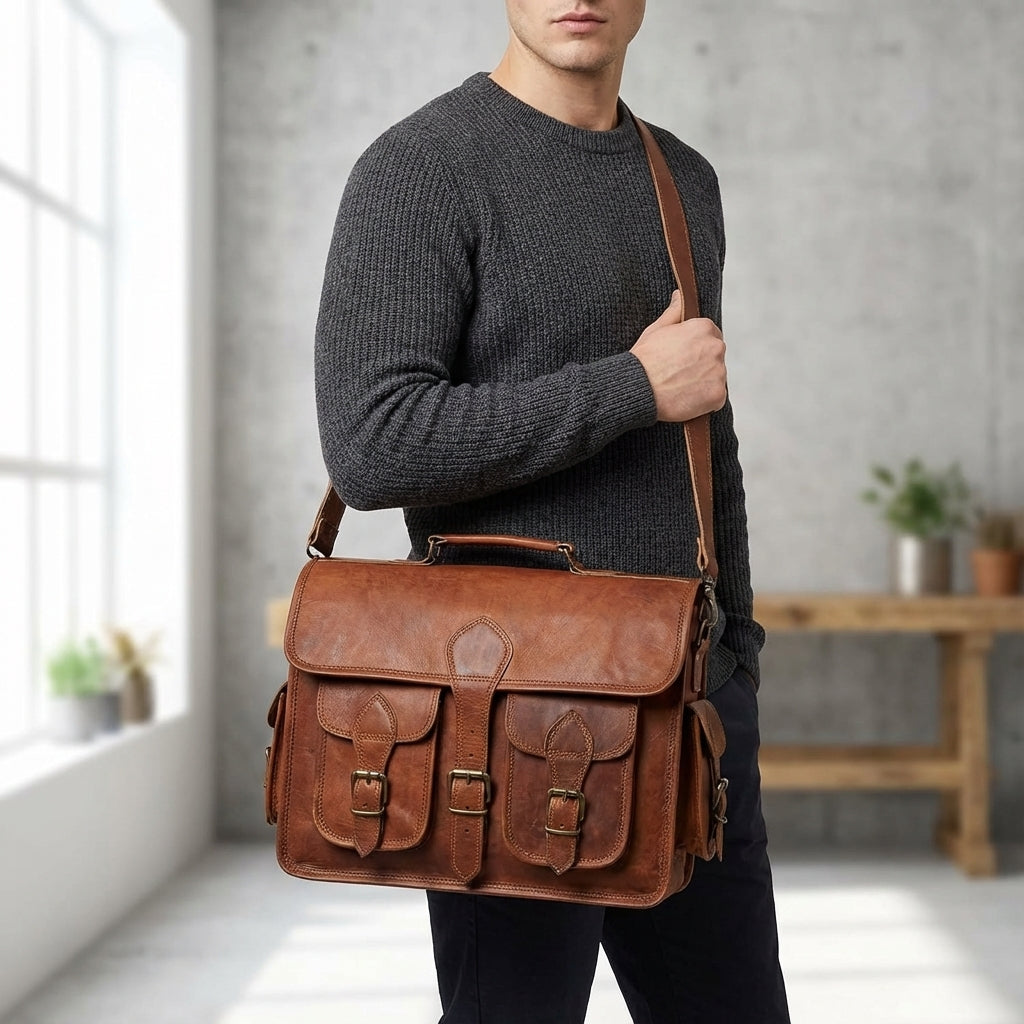 Vintage Messenger Tas Van Geitleer - Vintageo