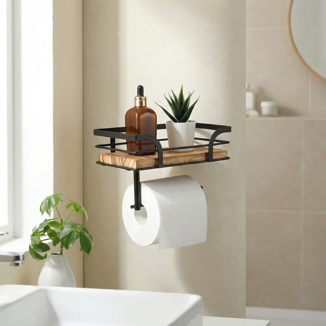 Wandgemonteerde Plank Met Toiletrolhouder - Wallnest