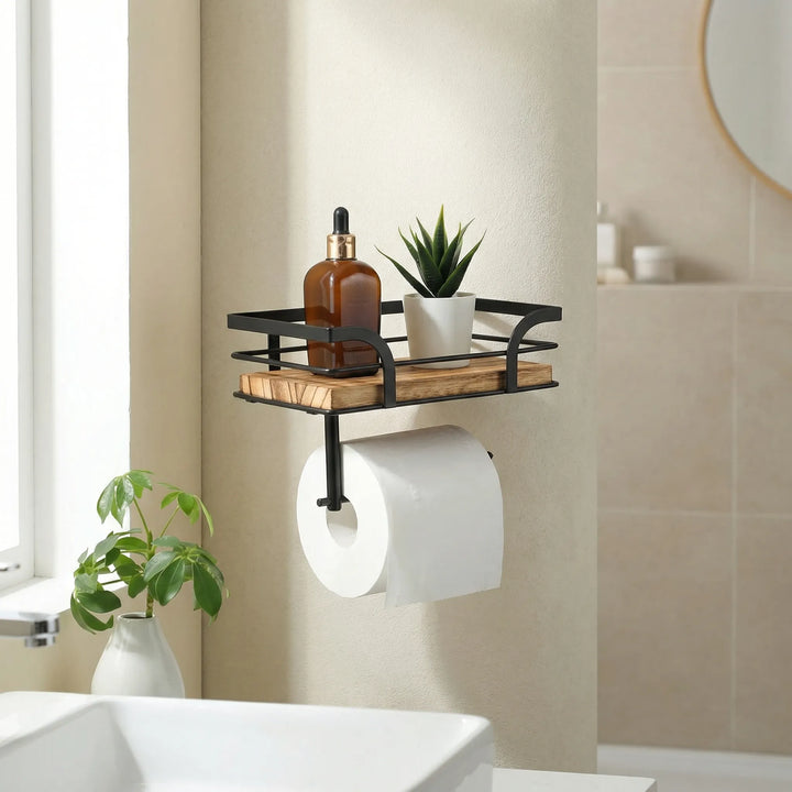 Wandgemonteerde Plank Met Toiletrolhouder - Wallnest