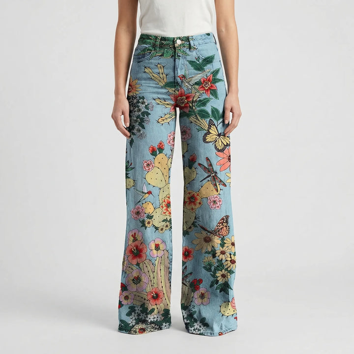 Wide-Leg Floral Print Trousers - Alexis
