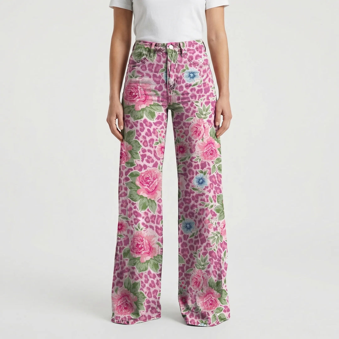 Wide-Leg Floral Print Trousers - Alexis