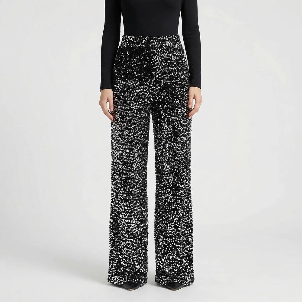 Wide-Leg Sequin Trousers Full Length - Molly