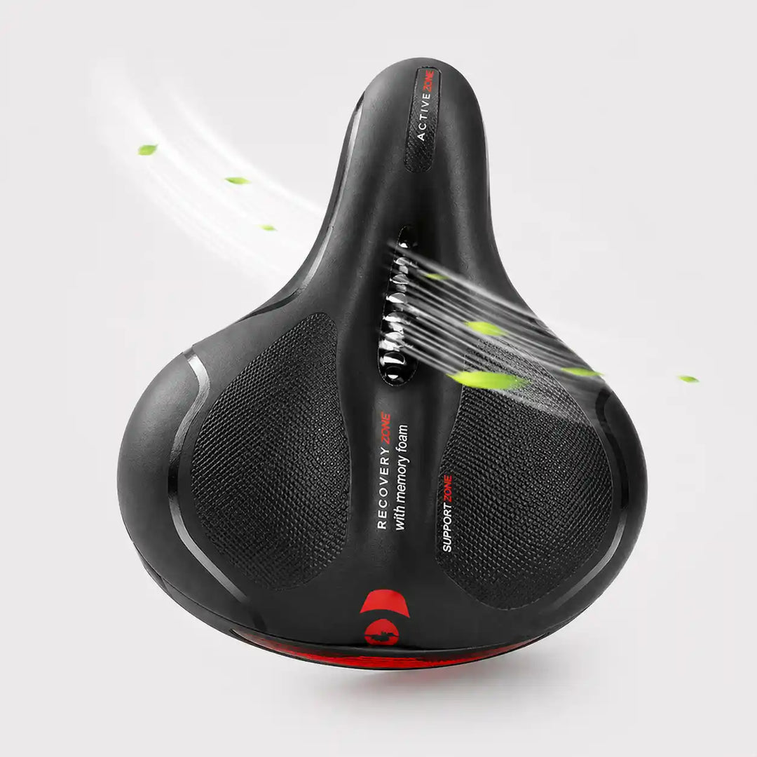 Top view of the saddle with airflow lines through the center cutout.