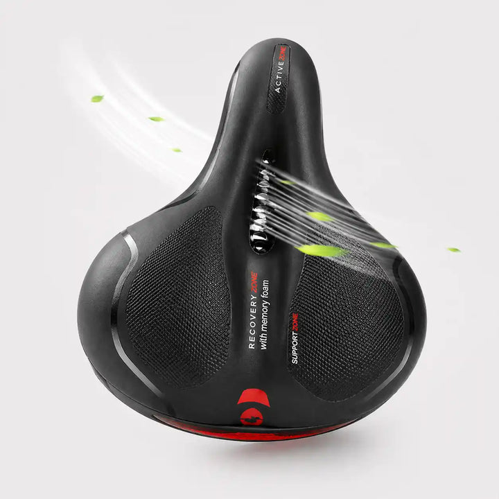 Top view of the saddle with airflow lines through the center cutout.