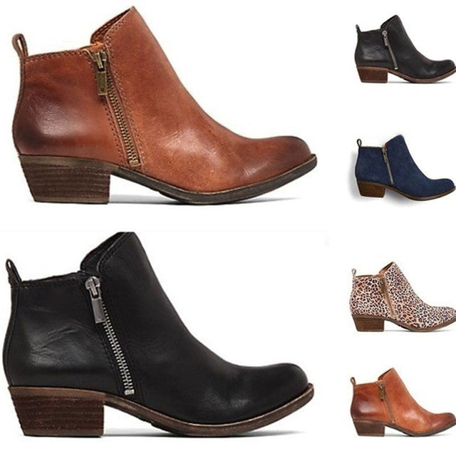 Learning Ladies Ankle Boots with Block Heel and Side Zip - Marit