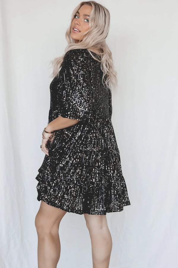 A-line Dress - ShimmerFlow-Black-M-Nora Luxe