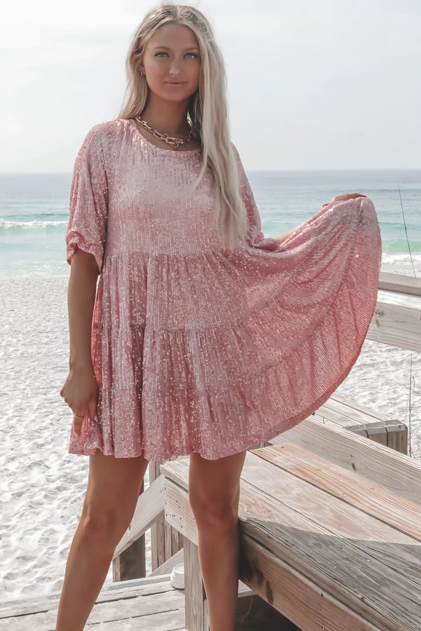 A-line Dress - ShimmerFlow-Pink-M-Nora Luxe