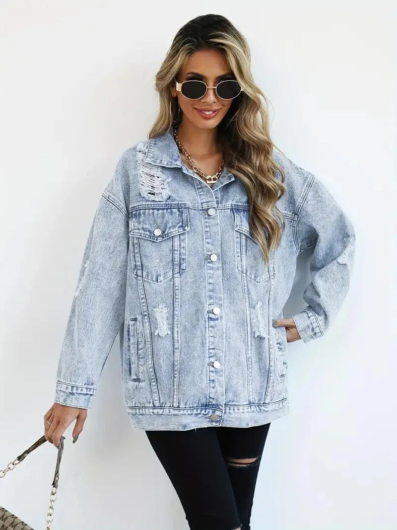 Waterproof & Lined Oversized Women's Denim Jacket with Hood – Autumn Magic Talia