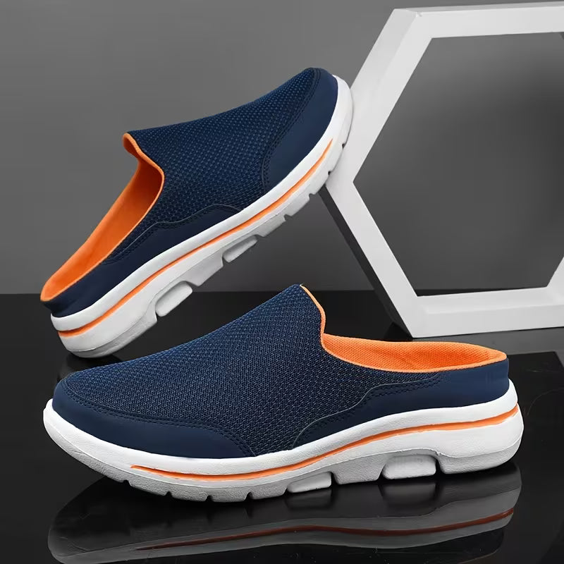 Orthofit 2.0 sport sandals in navy with orange lining and orange sole stripe, another view.
