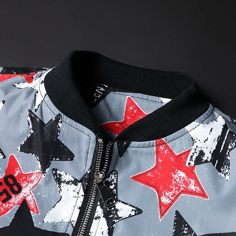 Abstract Printed Men's Bomber Jacket - Enzo-Black White-S-Nora Luxe