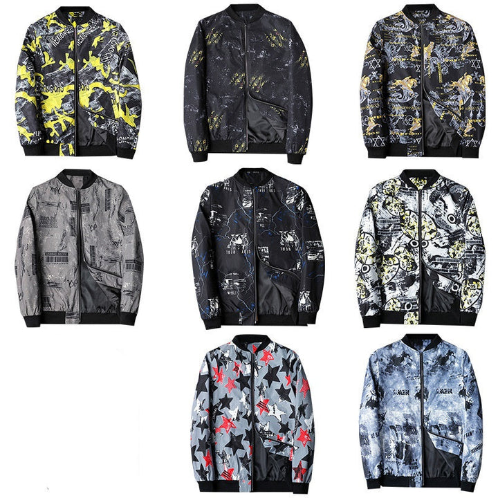 Abstract Printed Men's Bomber Jacket - Enzo-Black White-S-Nora Luxe