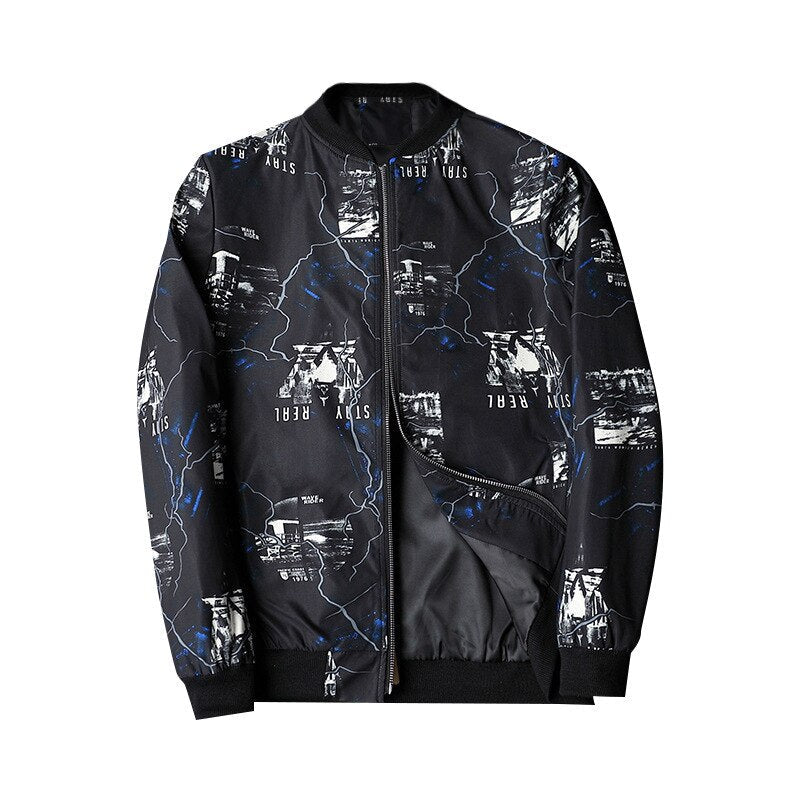 Abstract Printed Men's Bomber Jacket - Enzo-Black White-S-Nora Luxe