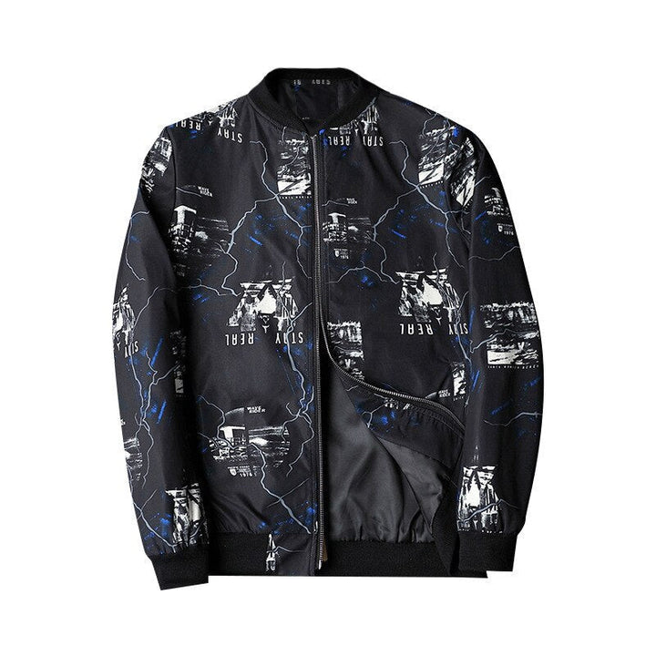 Abstract Printed Men's Bomber Jacket - Enzo-Black White-S-Nora Luxe