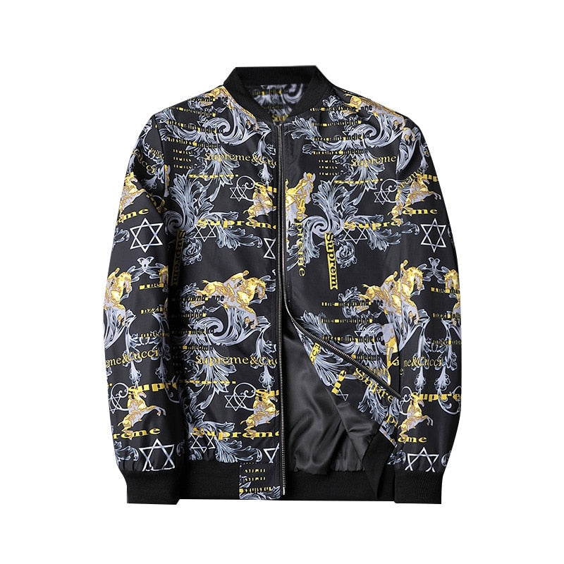 Abstract Printed Men's Bomber Jacket - Enzo-Dark grey-S-Nora Luxe