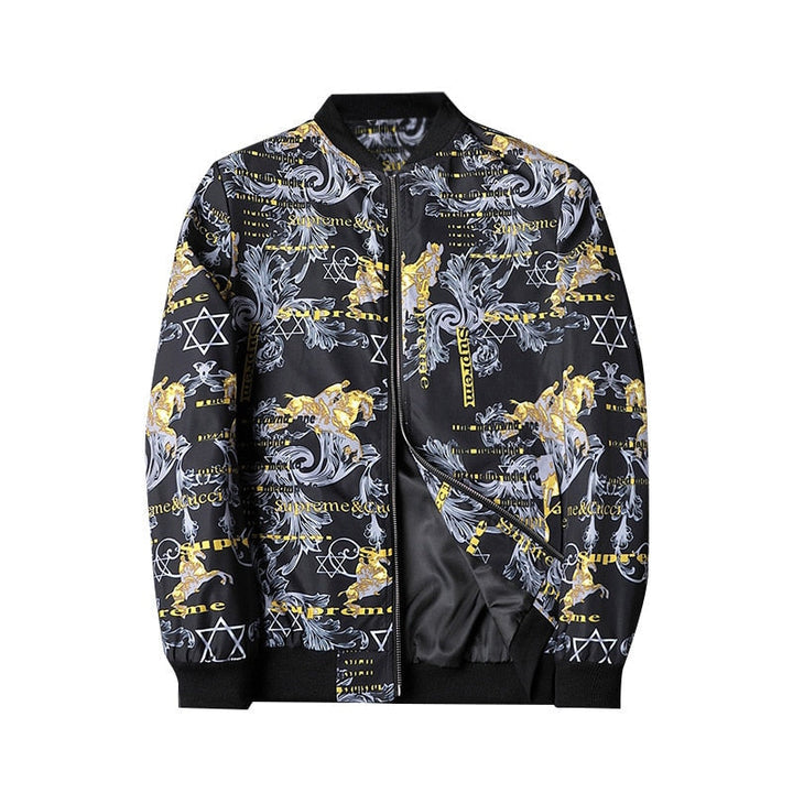 Abstract Printed Men's Bomber Jacket - Enzo-Dark grey-S-Nora Luxe