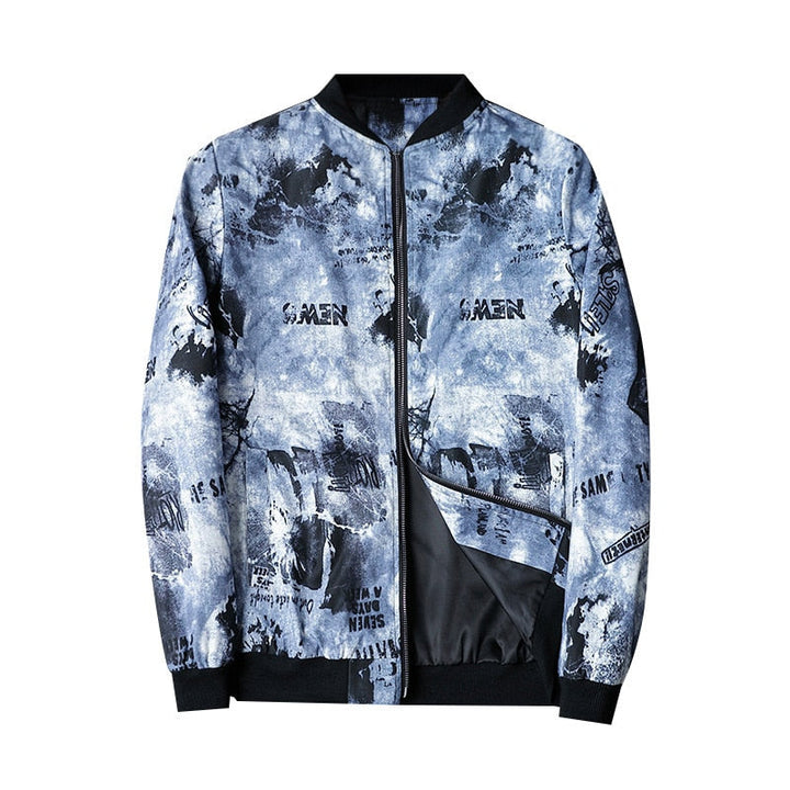 Abstract Printed Men's Bomber Jacket - Enzo-Light blue-S-Nora Luxe