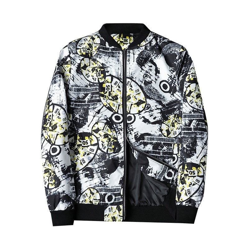 Abstract Printed Men's Bomber Jacket - Enzo-White-S-Nora Luxe