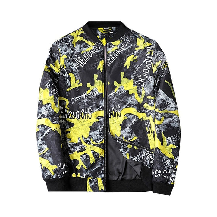 Abstract Printed Men's Bomber Jacket - Enzo-Yellow-S-Nora Luxe
