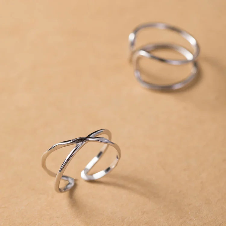 Adjustable Double Lines Ring - Lina-Crossed-Nora Luxe
