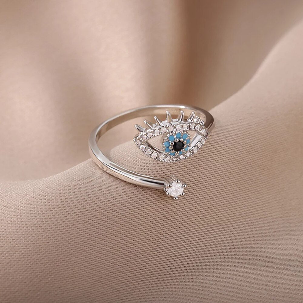 Adjustable Evil Eye Ring | Protective Statement Jewellery-Gold-Nora Luxe