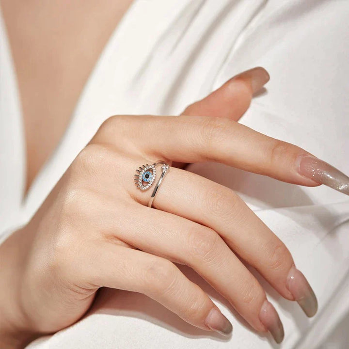 Adjustable Evil Eye Ring | Protective Statement Jewellery-Gold-Nora Luxe