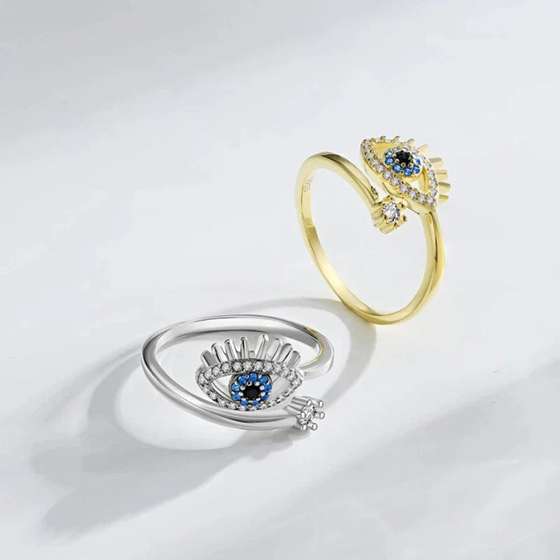 Adjustable Evil Eye Ring | Protective Statement Jewellery-Gold-Nora Luxe